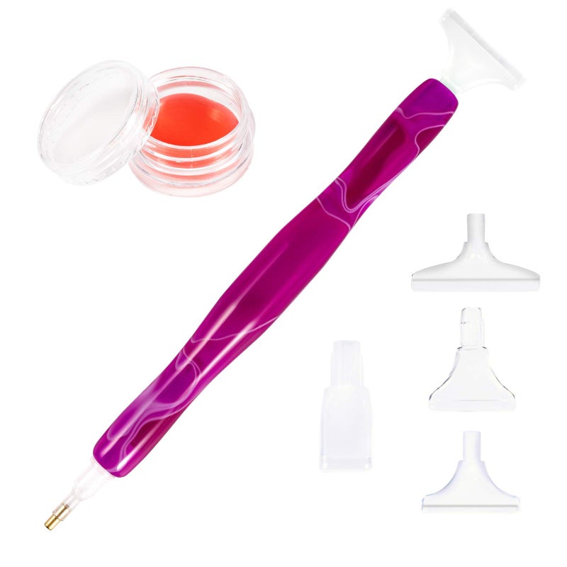 Rovyfota Diamond Painting Pen, Handmade Resin Diamond Painting Pens with Glue Clay and Various Tips, More Comfortable and Faster, 5D Diamond Painting Tools for Diamond Paintings Hobby (Purple) - Image 1